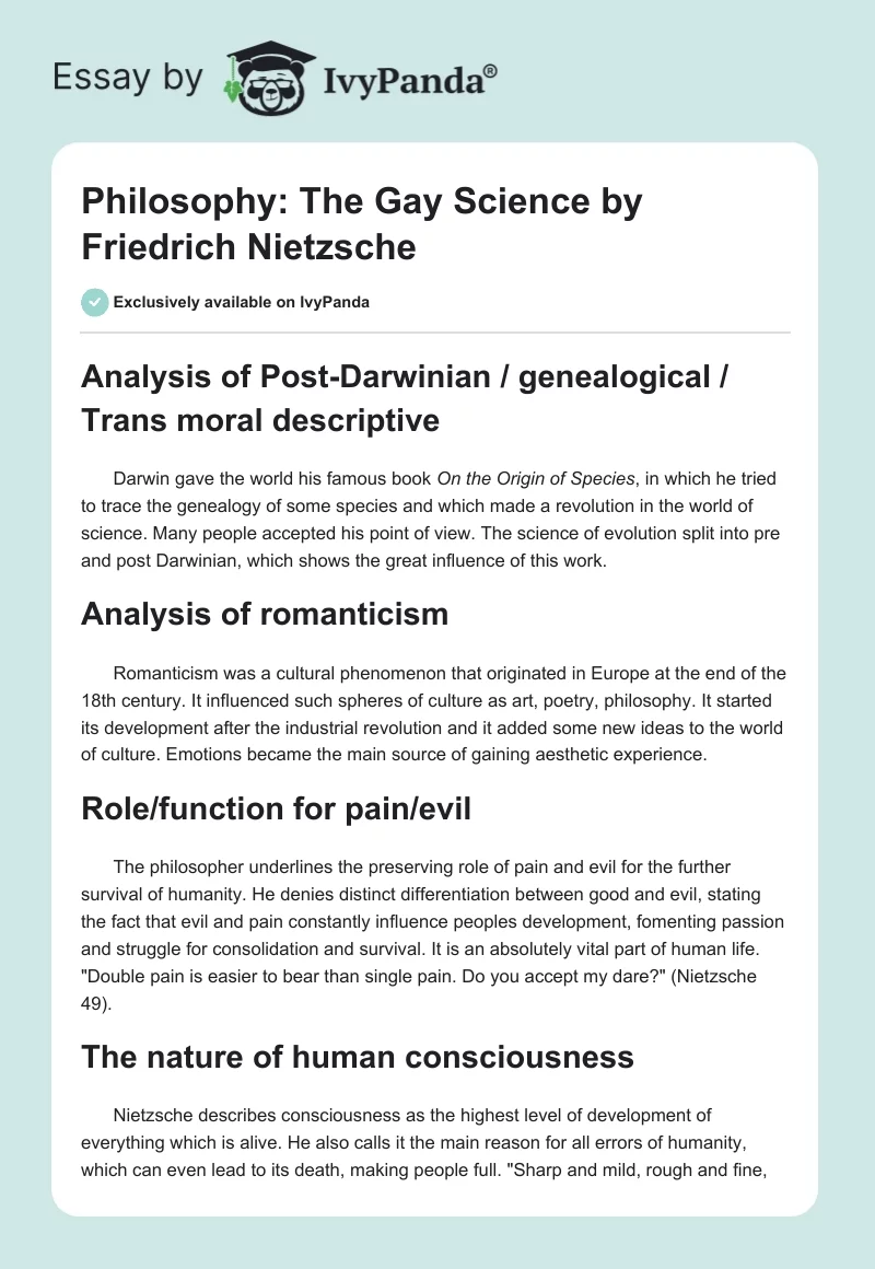 Philosophy: "The Gay Science" by Friedrich Nietzsche. Page 1