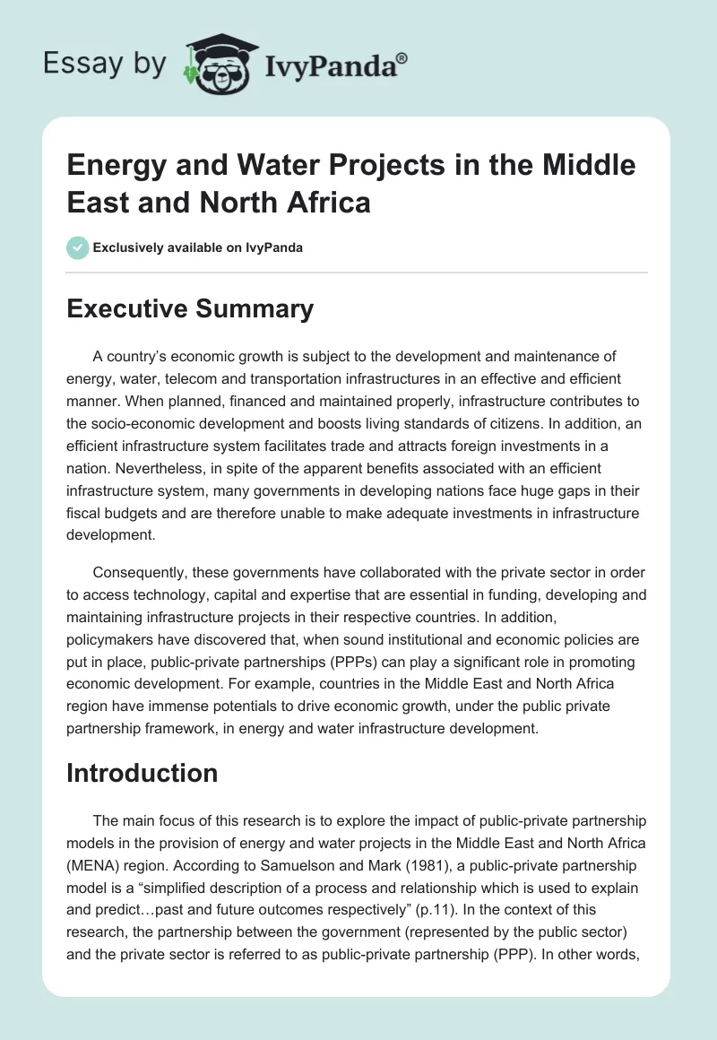 Energy and Water Projects in the Middle East and North Africa. Page 1