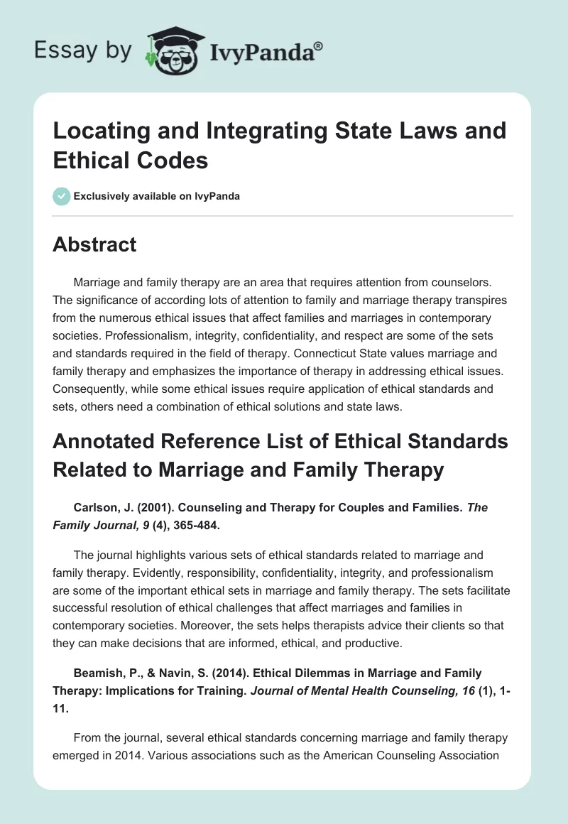 Locating and Integrating State Laws and Ethical Codes. Page 1