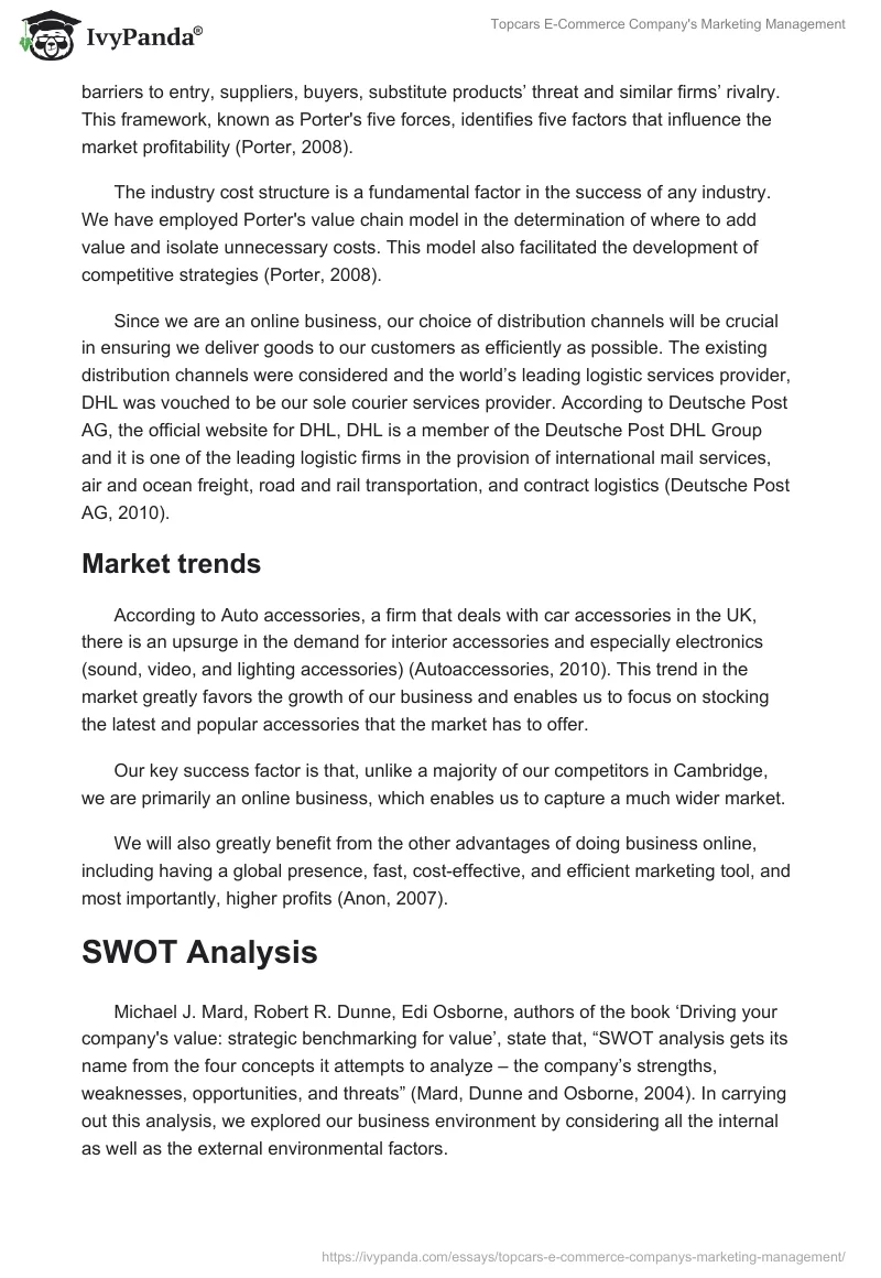 Topcars E-Commerce Company's Marketing Management. Page 5