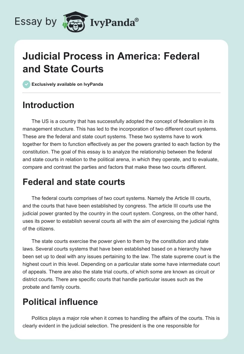 Judicial Process in America: Federal and State Courts. Page 1