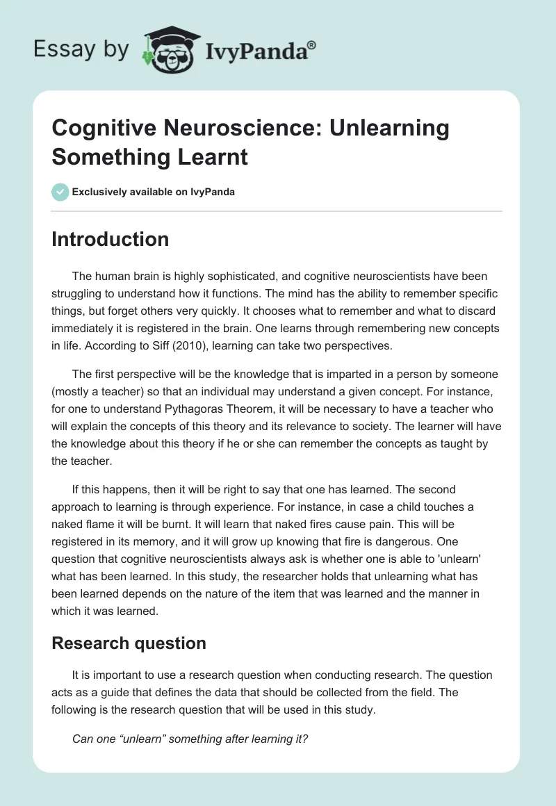 Cognitive Neuroscience: Unlearning Something Learnt. Page 1