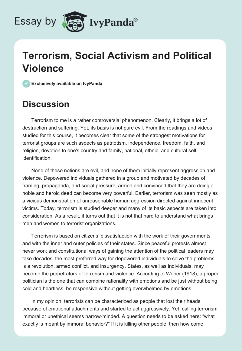 Terrorism, Social Activism and Political Violence. Page 1