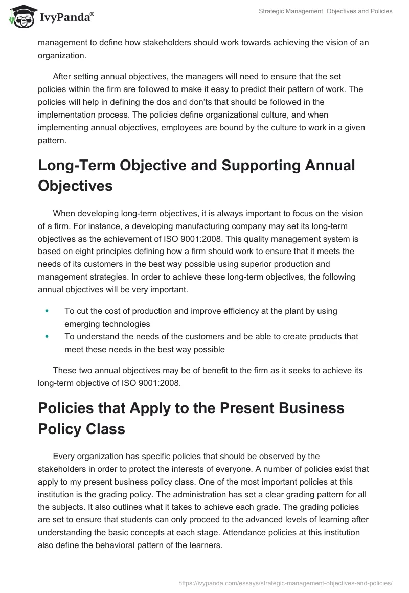 Strategic Management, Objectives and Policies. Page 2