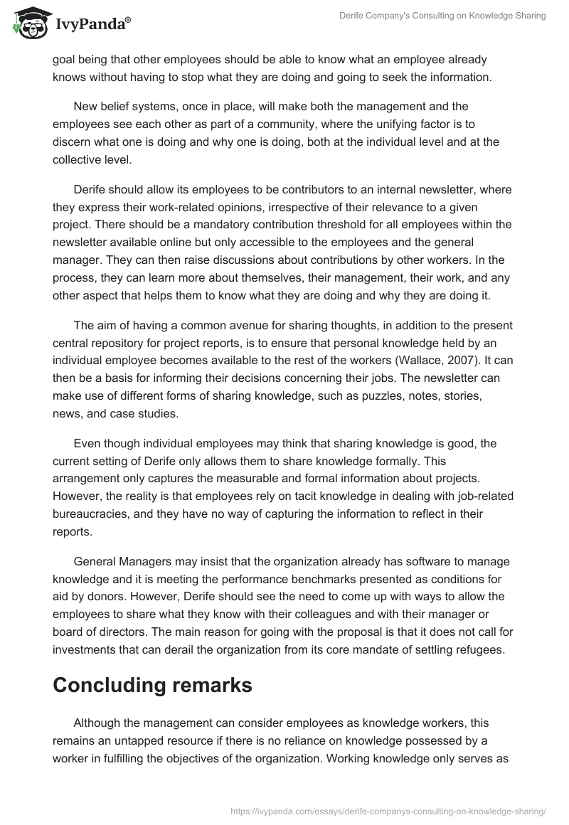 Derife Company's Consulting on Knowledge Sharing. Page 3