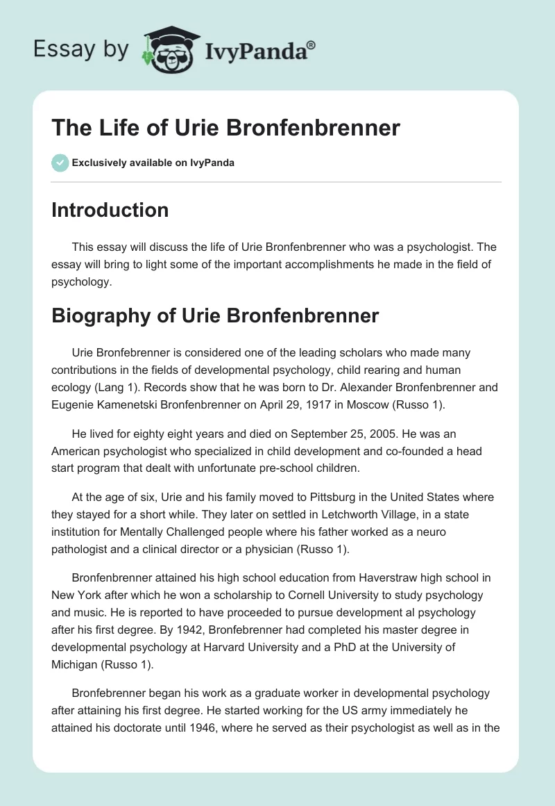 The Life of Urie Bronfenbrenner. Page 1