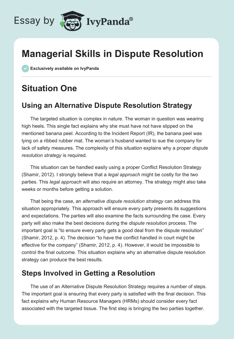 Managerial Skills in Dispute Resolution. Page 1