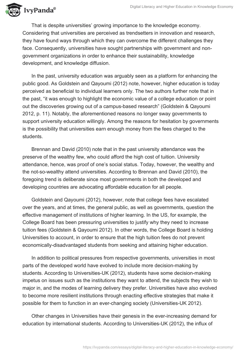 Digital Literacy and Higher Education in Knowledge Economy. Page 2