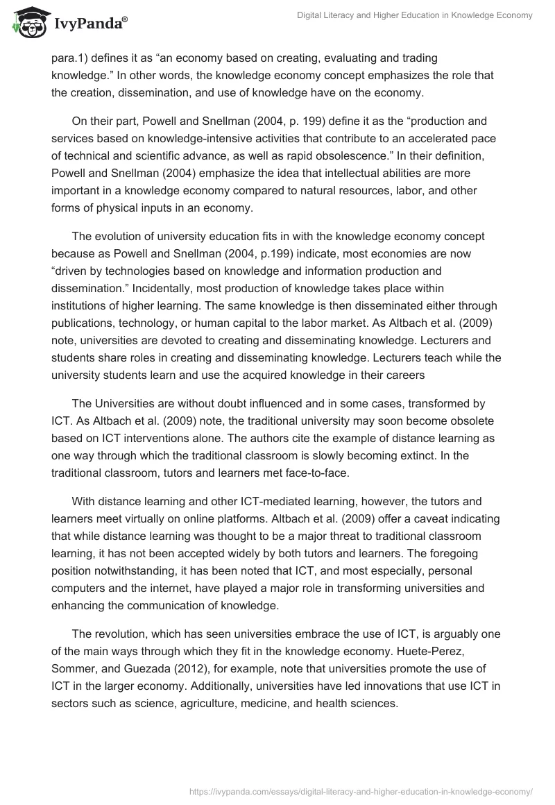 Digital Literacy and Higher Education in Knowledge Economy. Page 4