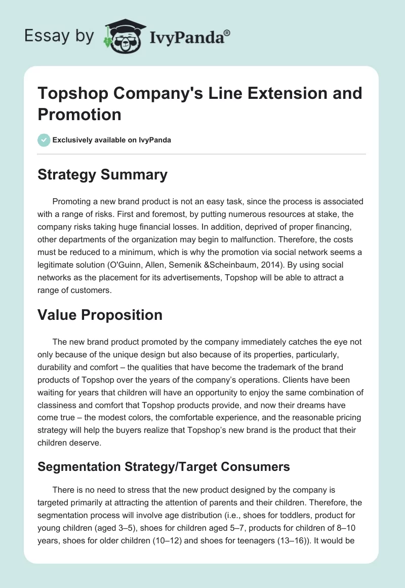 Topshop Company's Line Extension and Promotion. Page 1