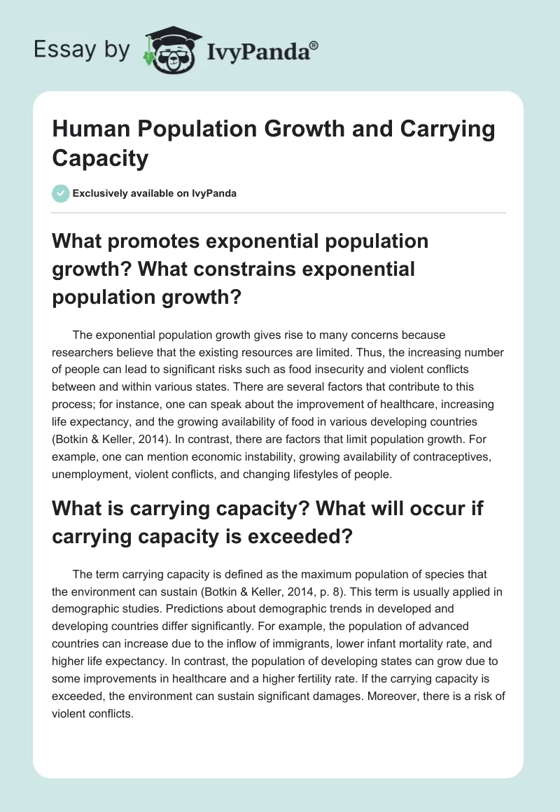 Human Population Growth and Carrying Capacity. Page 1