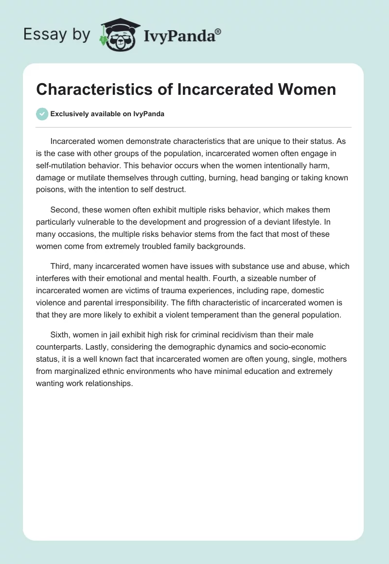 Characteristics of Incarcerated Women. Page 1