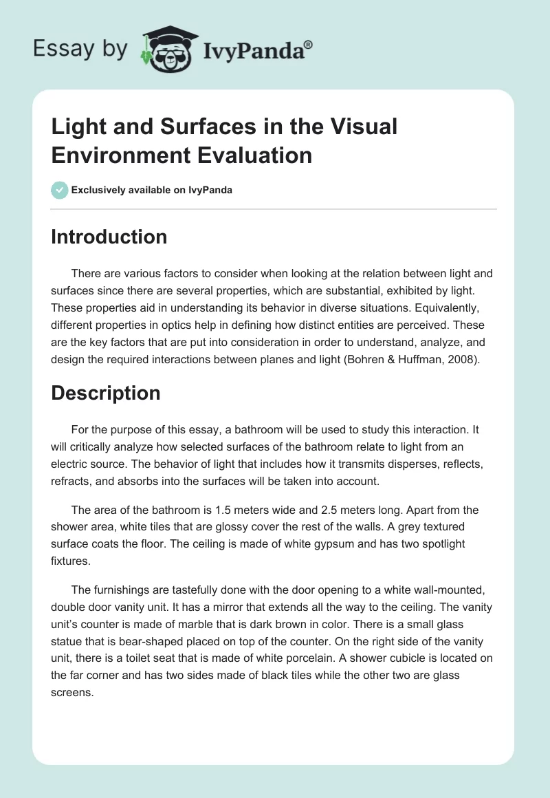 Light and Surfaces in the Visual Environment Evaluation. Page 1