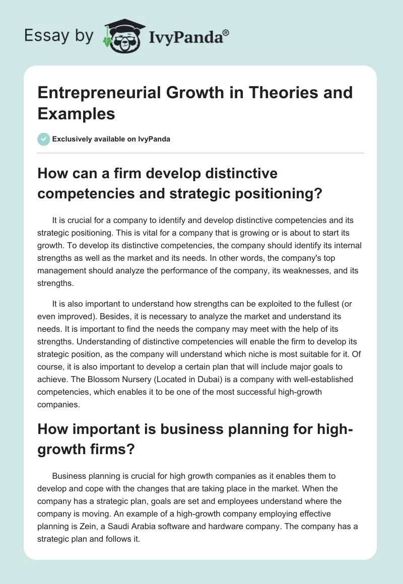Entrepreneurial Growth in Theories and Examples. Page 1