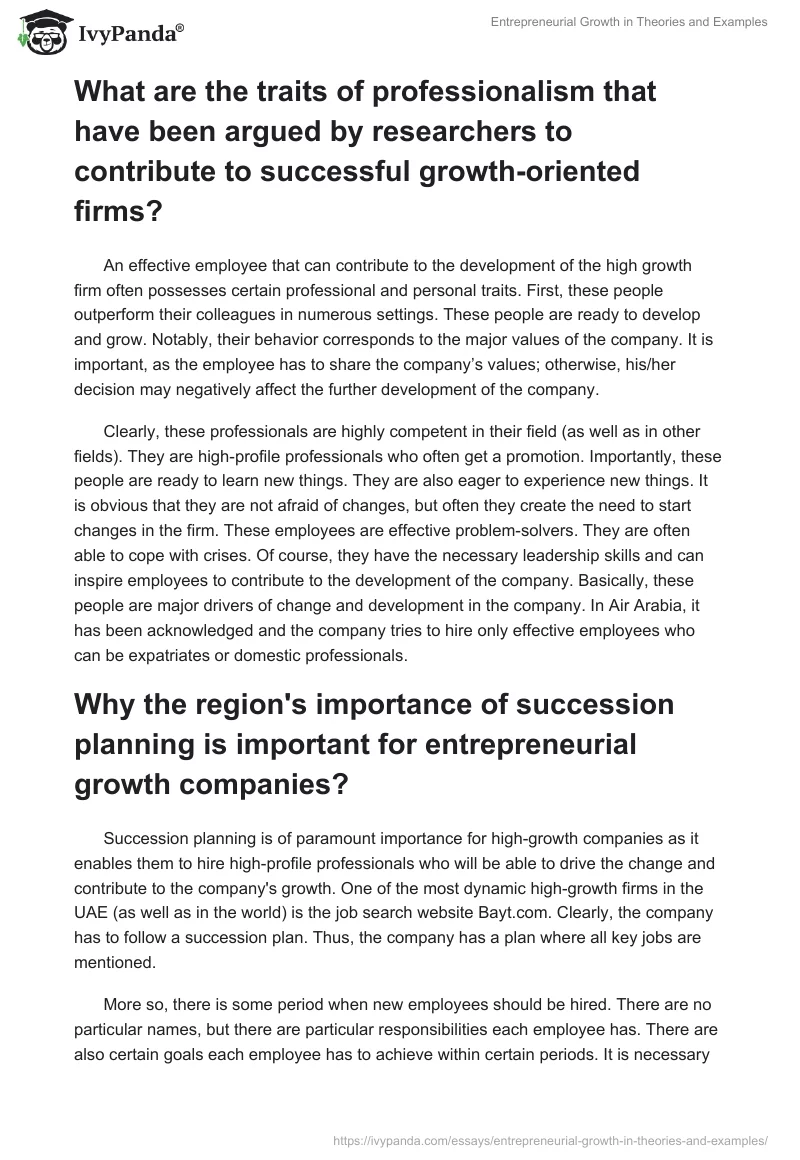 Entrepreneurial Growth in Theories and Examples. Page 3