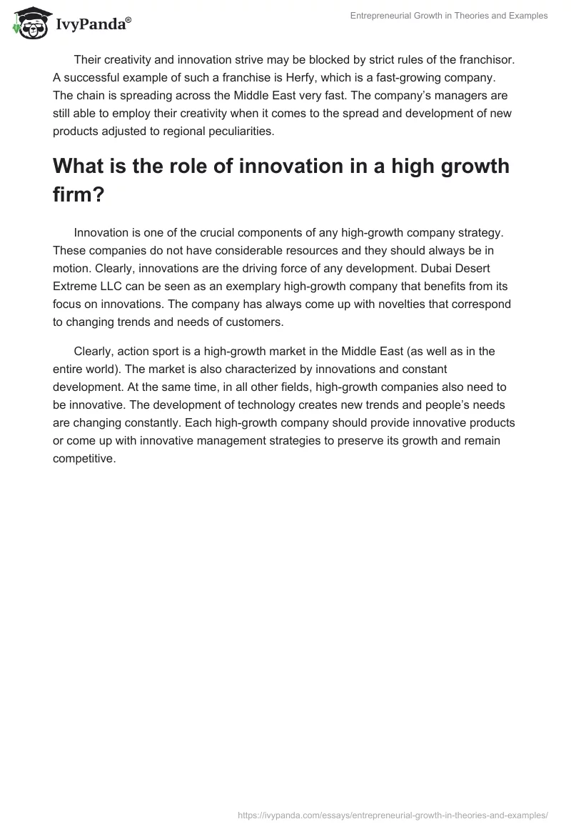 Entrepreneurial Growth in Theories and Examples. Page 5