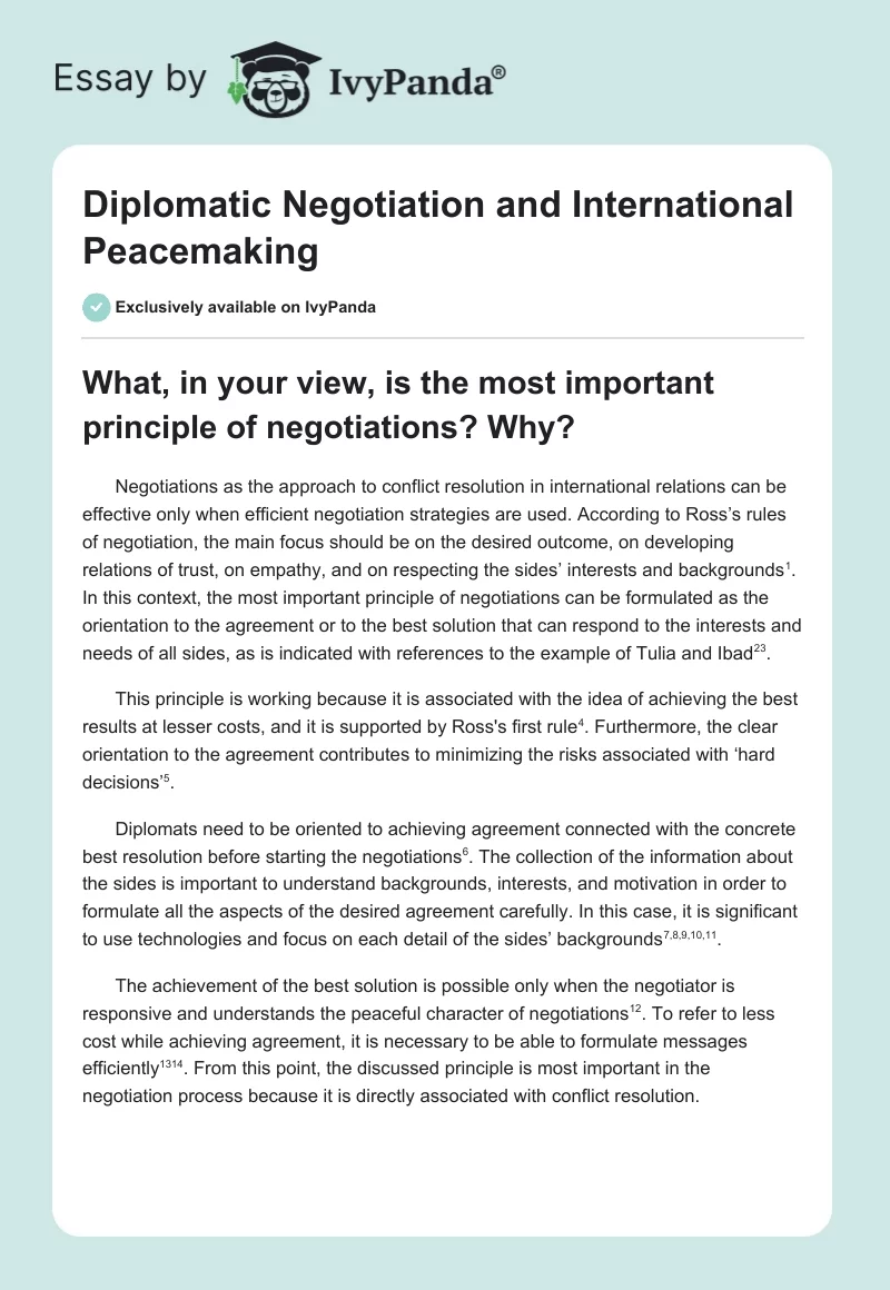 Diplomatic Negotiation and International Peacemaking. Page 1
