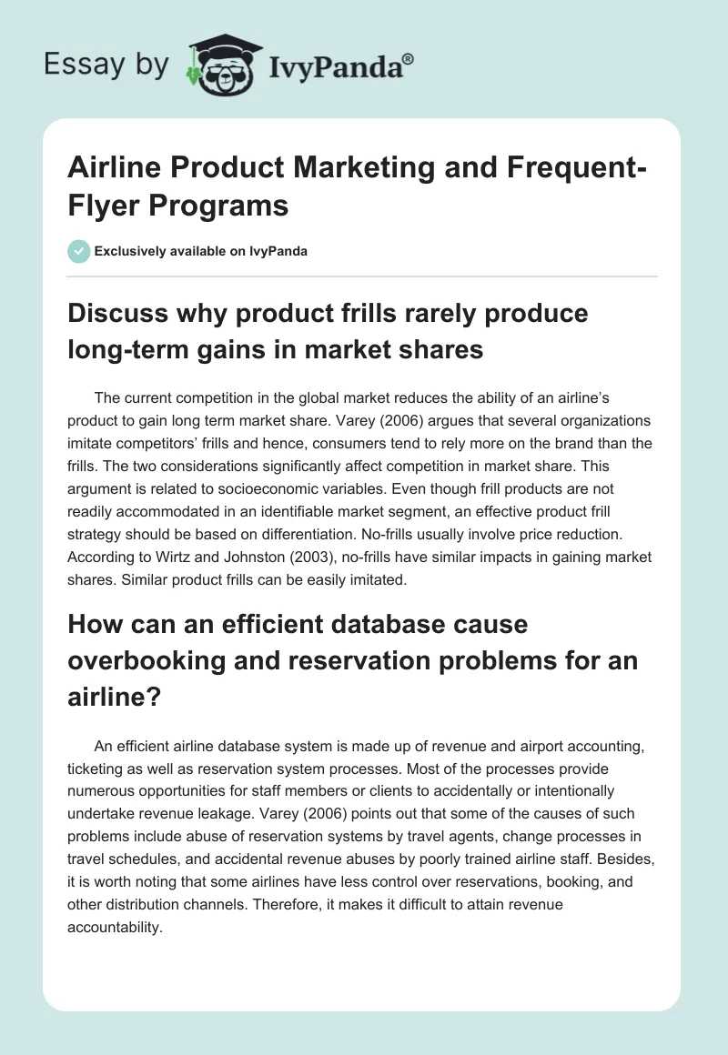 Airline Product Marketing and Frequent-Flyer Programs. Page 1