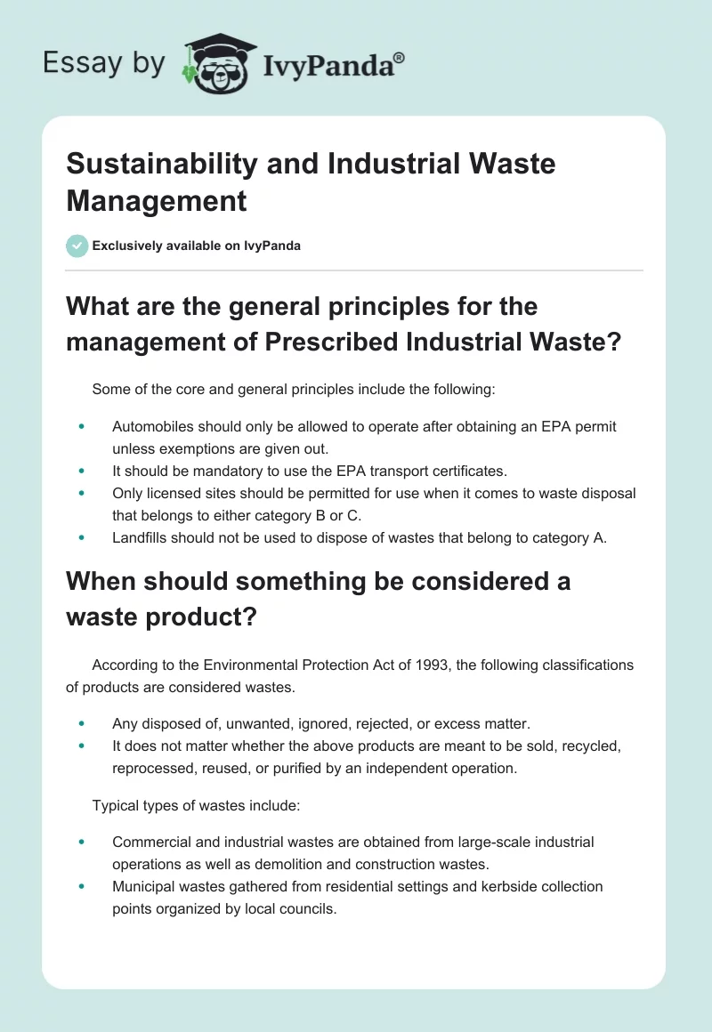 Sustainability and Industrial Waste Management. Page 1