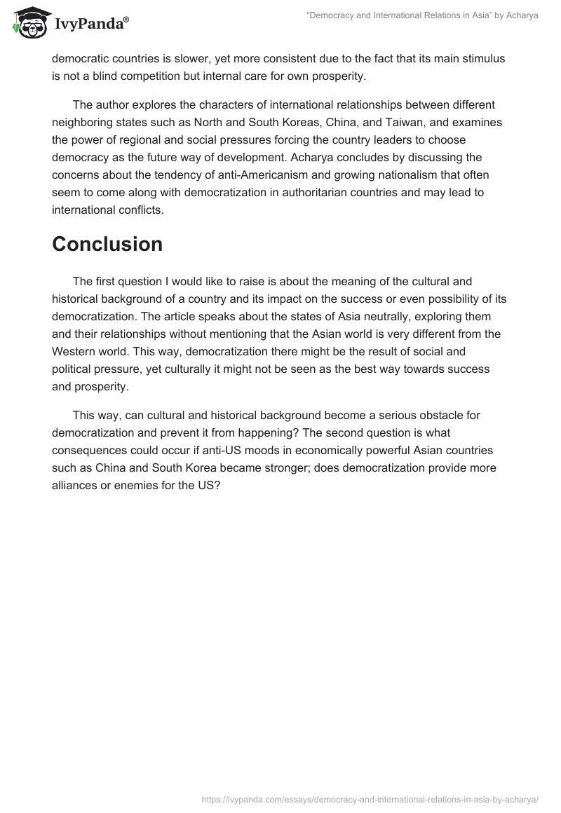 “Democracy and International Relations in Asia” by Acharya. Page 2