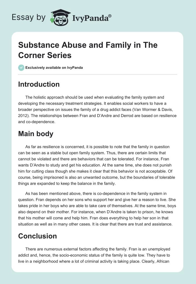 Substance Abuse and Family in "The Corner" Series. Page 1