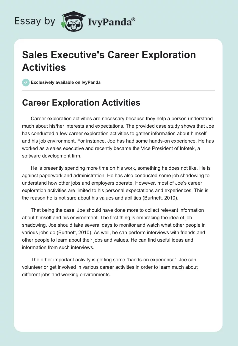 Sales Executive's Career Exploration Activities. Page 1