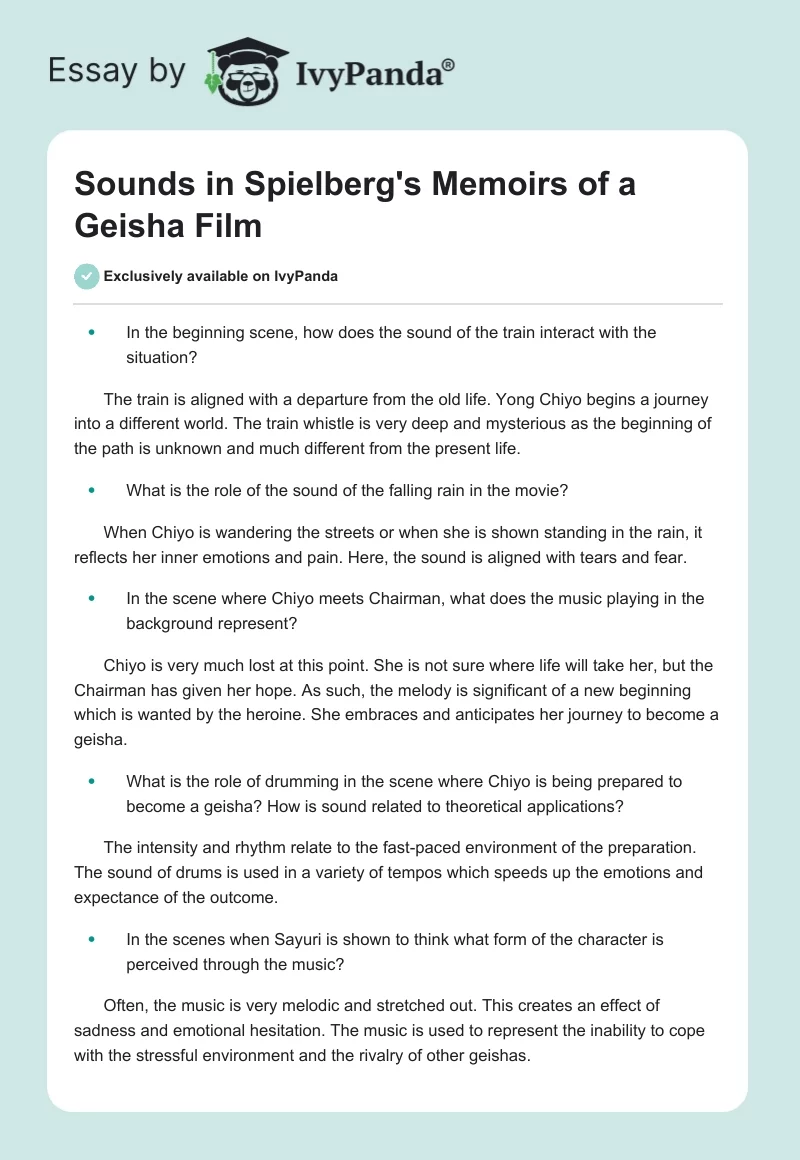 Sounds in Spielberg's "Memoirs of a Geisha" Film. Page 1
