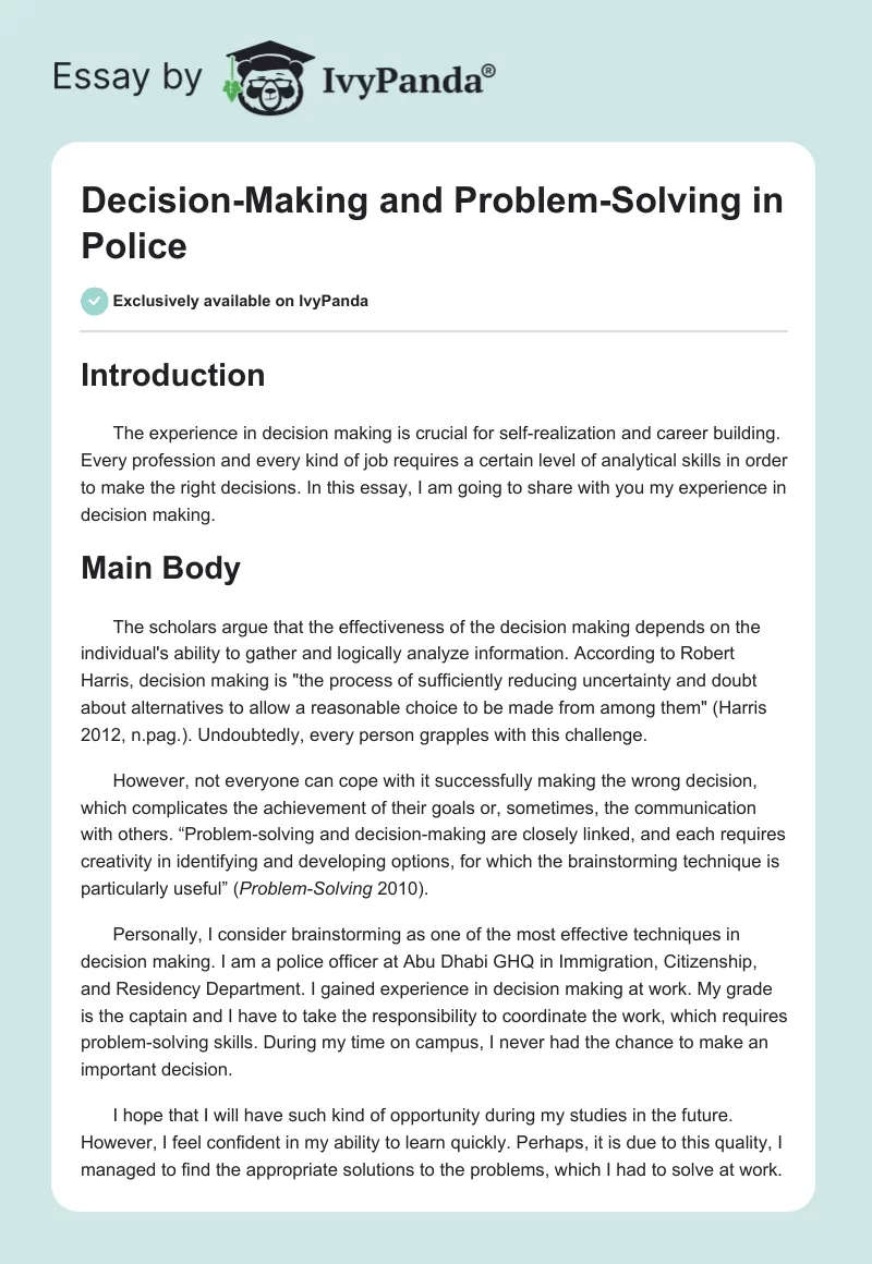 Decision-Making and Problem-Solving in the Police. Page 1