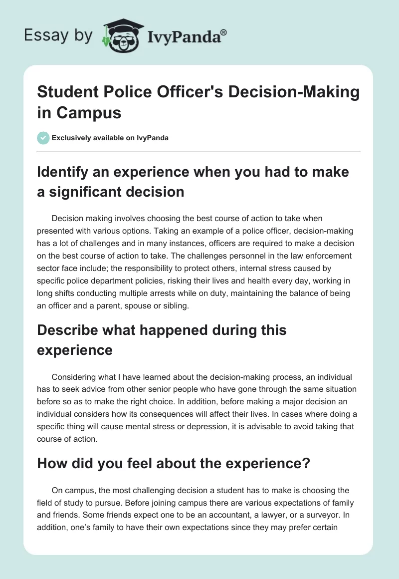 Student Police Officer's Decision-Making in Campus. Page 1