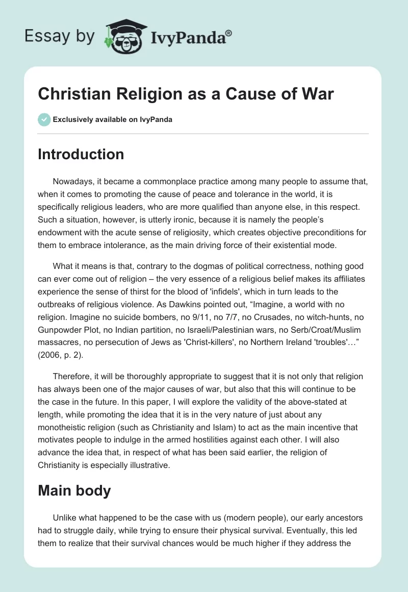 Christian Religion as a Cause of War. Page 1
