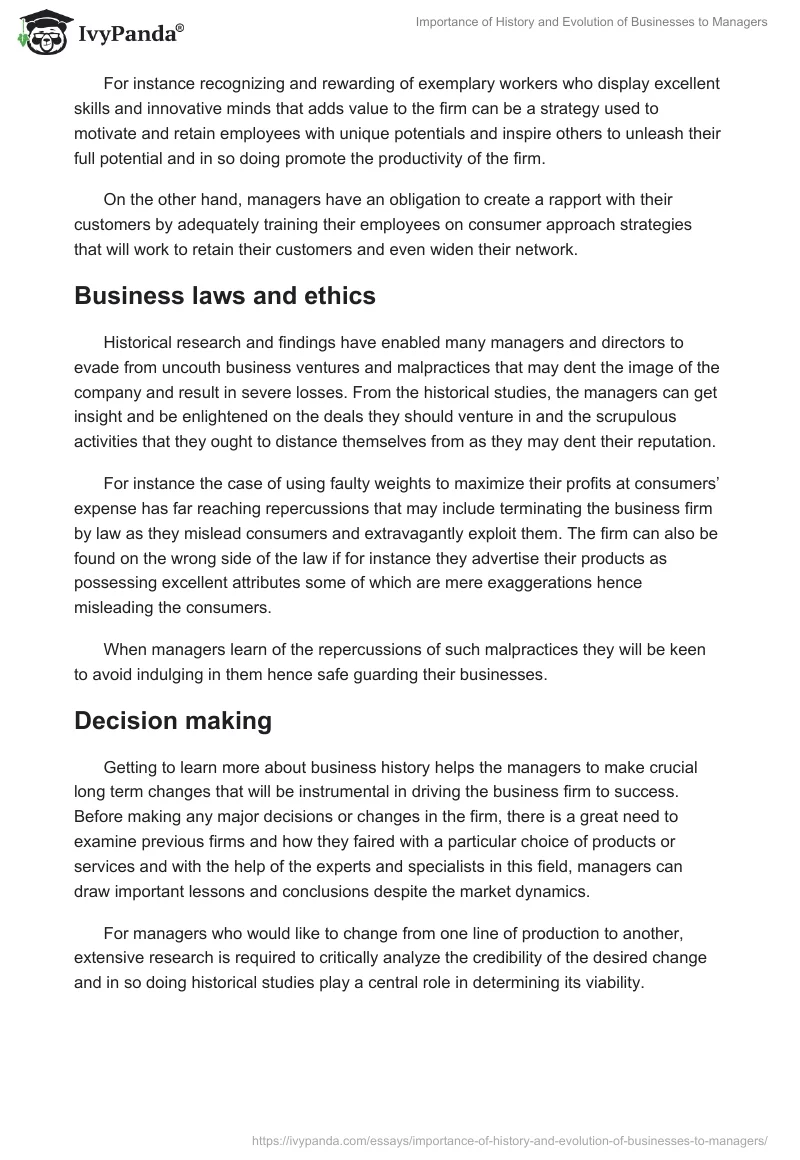 Importance of History and Evolution of Businesses to Managers. Page 3