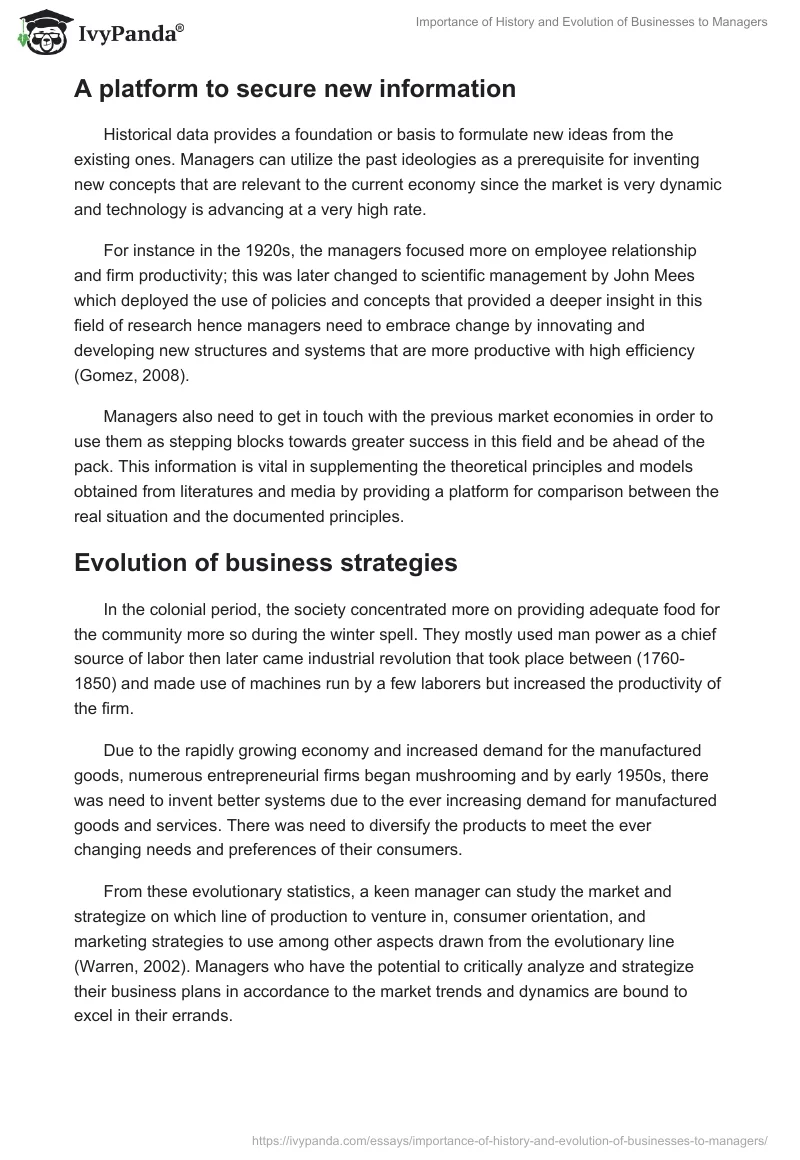 Importance of History and Evolution of Businesses to Managers. Page 4