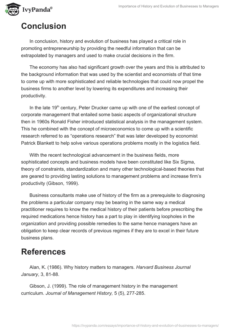 Importance of History and Evolution of Businesses to Managers. Page 5