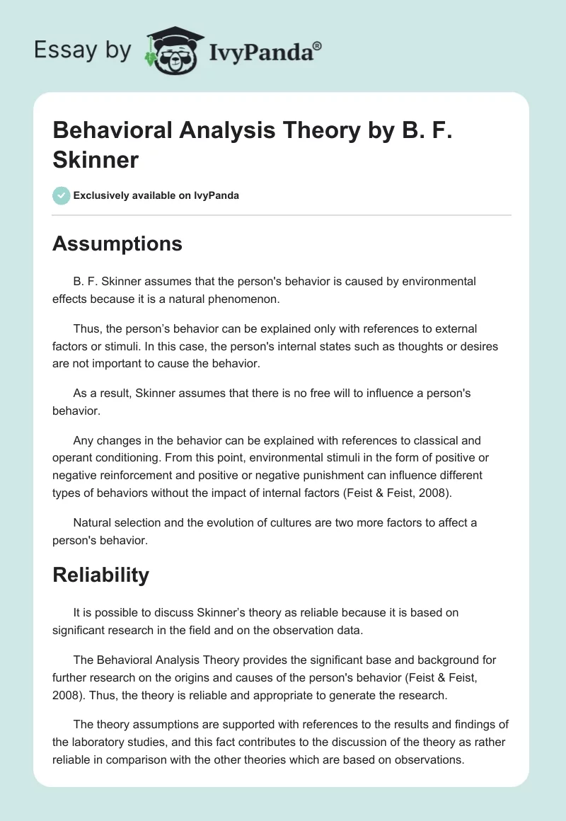 Behavioral Analysis Theory by B. F. Skinner. Page 1