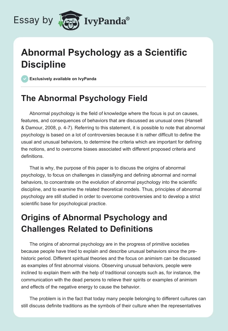 Abnormal Psychology as a Scientific Discipline. Page 1
