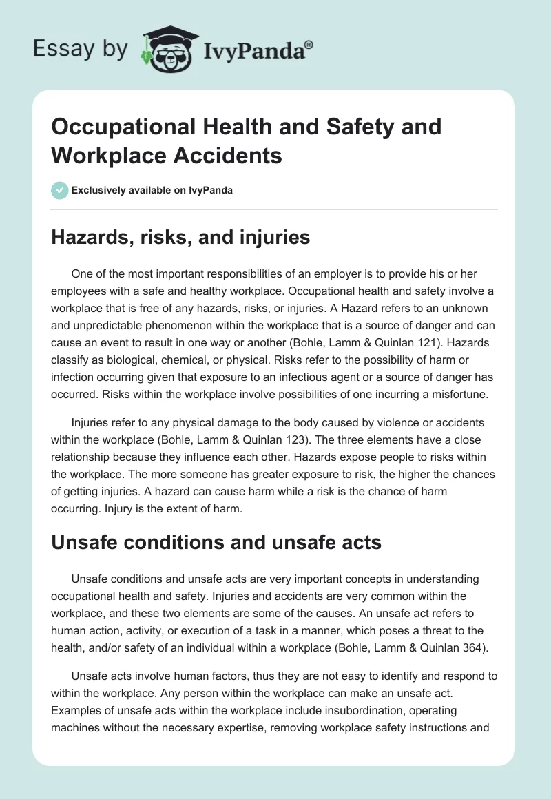 Occupational Health and Safety and Workplace Accidents. Page 1