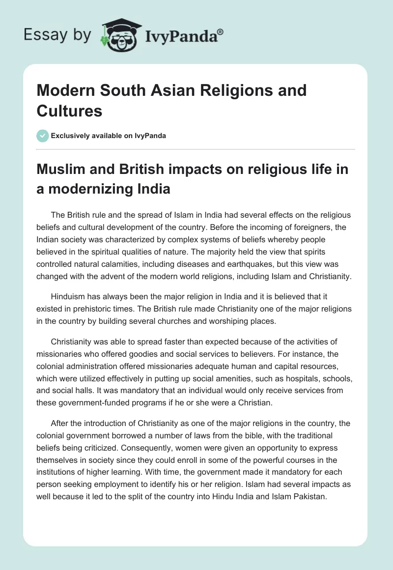 Modern South Asian Religions and Cultures. Page 1
