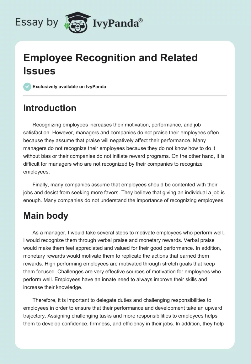 Employee Recognition and Related Issues. Page 1