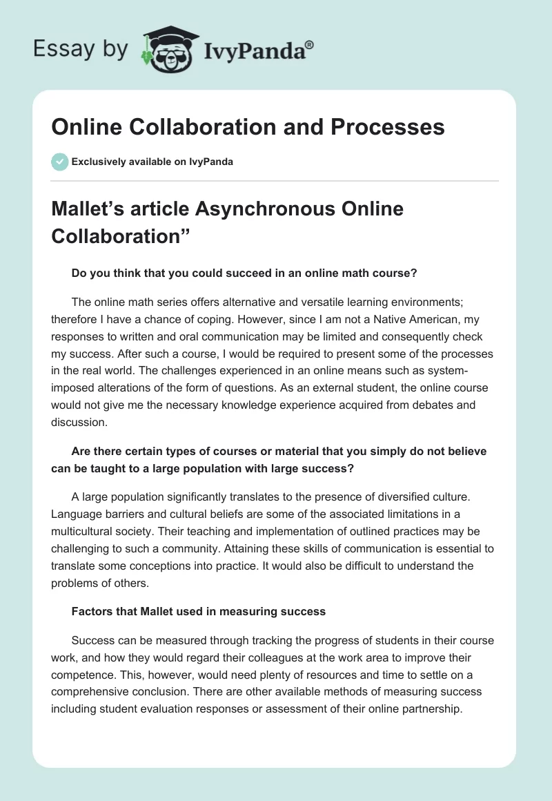 Online Collaboration and Processes. Page 1
