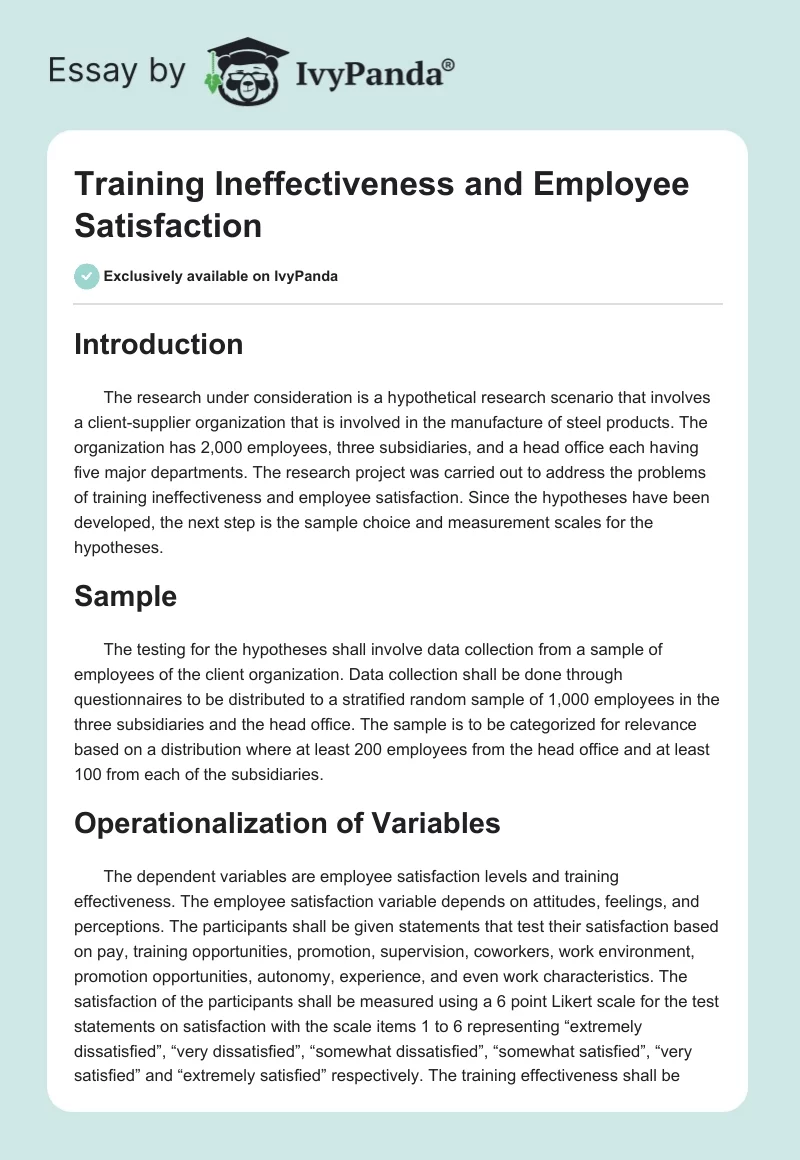 Training Ineffectiveness and Employee Satisfaction. Page 1