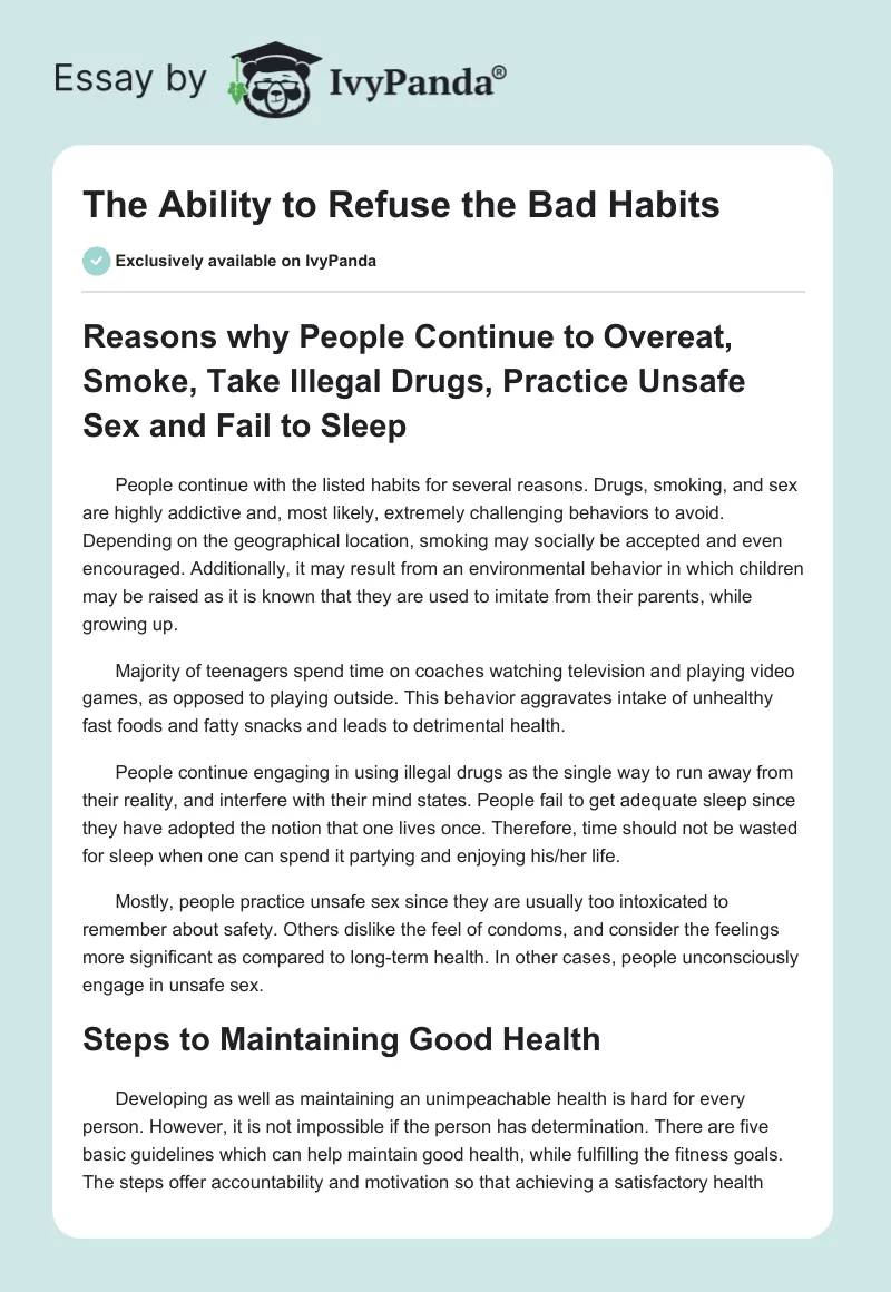 The Ability to Refuse the Bad Habits. Page 1