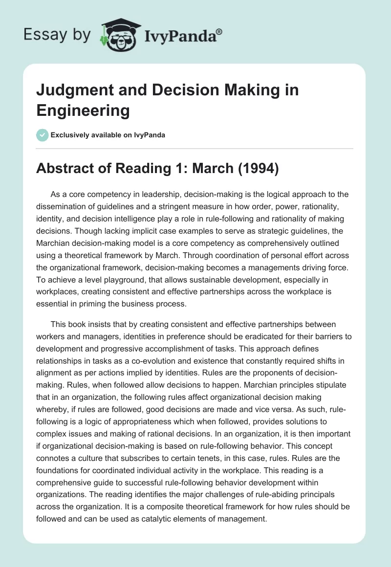 Judgment and Decision Making in Engineering. Page 1