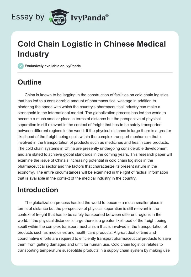 Cold Chain Logistic in Chinese Medical Industry. Page 1