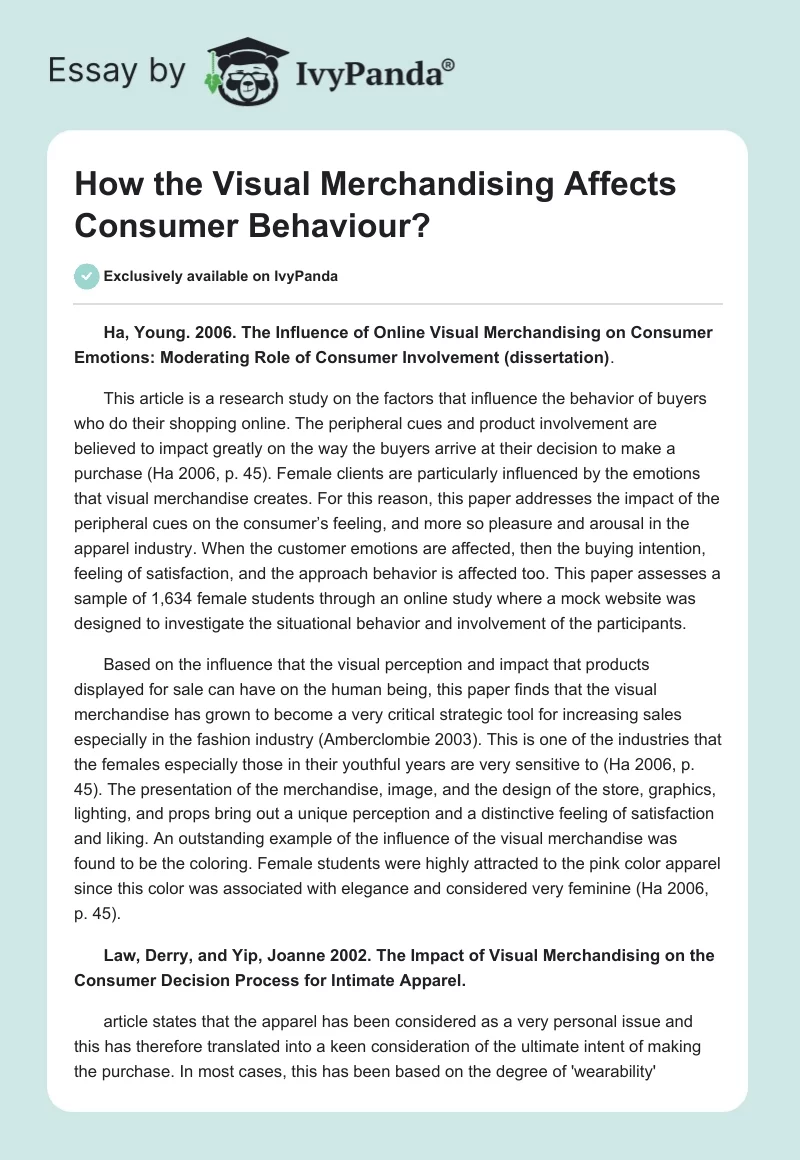 How the Visual Merchandising Affects Consumer Behaviour?. Page 1