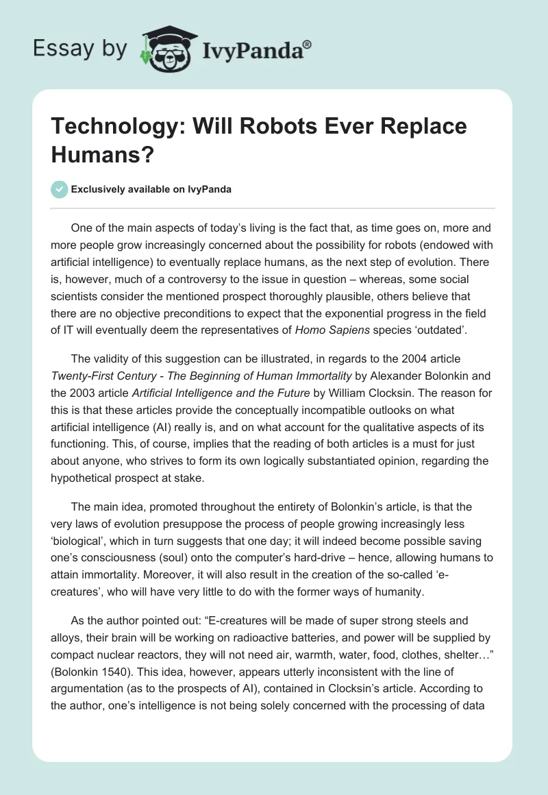 Technology: Will Robots Ever Replace Humans?. Page 1