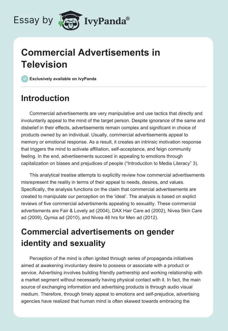 Commercial Advertisements in Television. Page 1