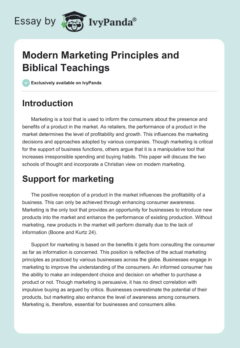 Modern Marketing Principles and Biblical Teachings. Page 1