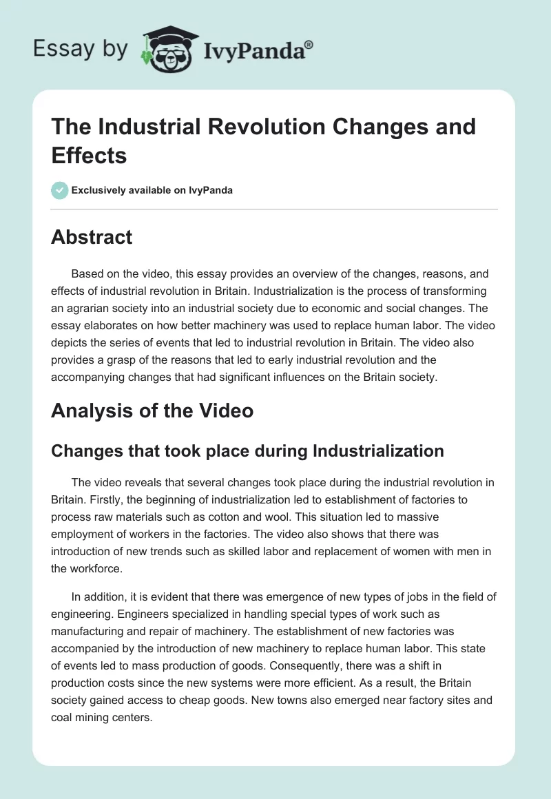 The Industrial Revolution Changes and Effects. Page 1