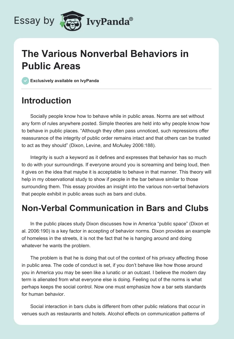 The Various Nonverbal Behaviors in Public Areas. Page 1