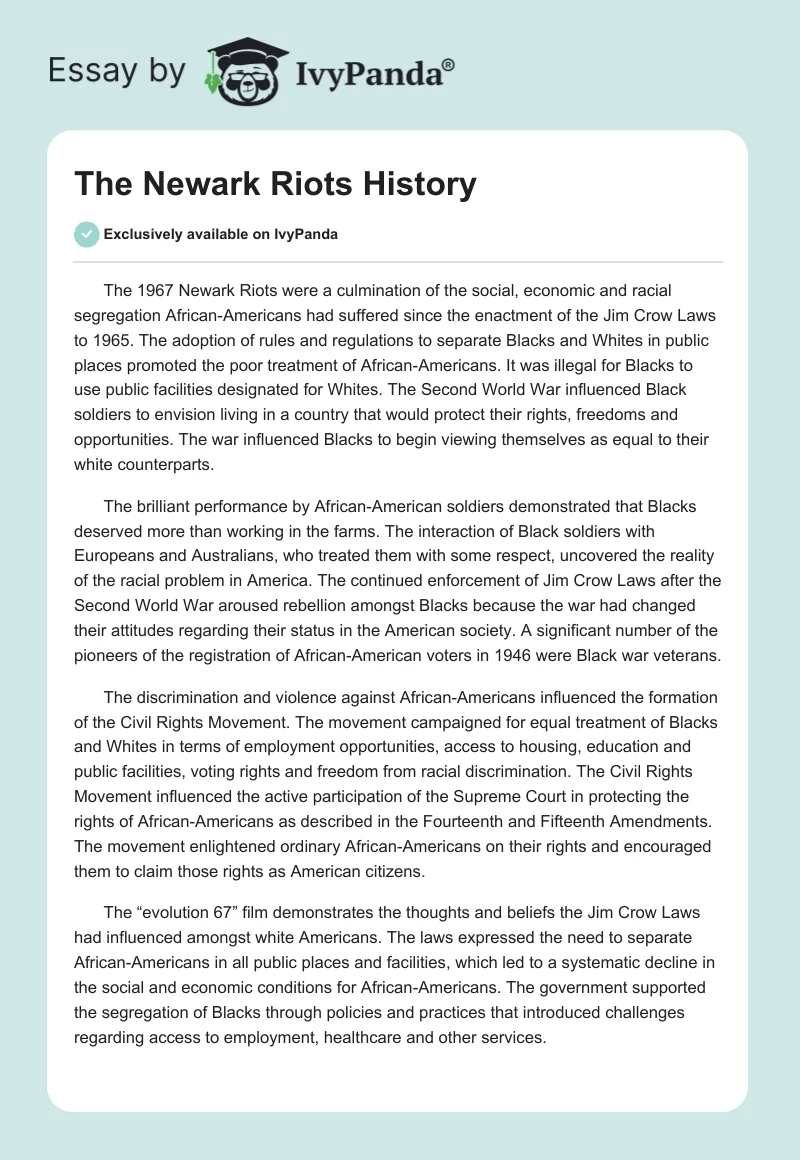 The Newark Riots History. Page 1